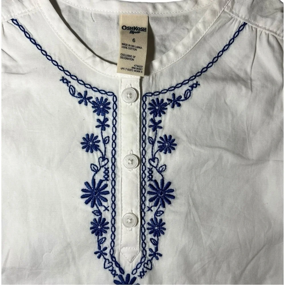 OshKosh Girl’s Embroidered Short Sleeve Blouse White Size 6